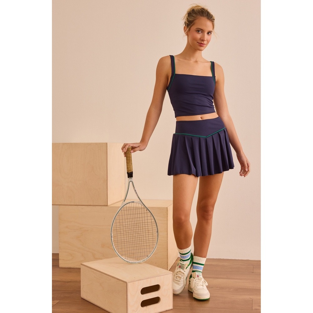 AS Revival Navy Blue Green Trim Tennis Skort and Crop Tank Set Size Medium